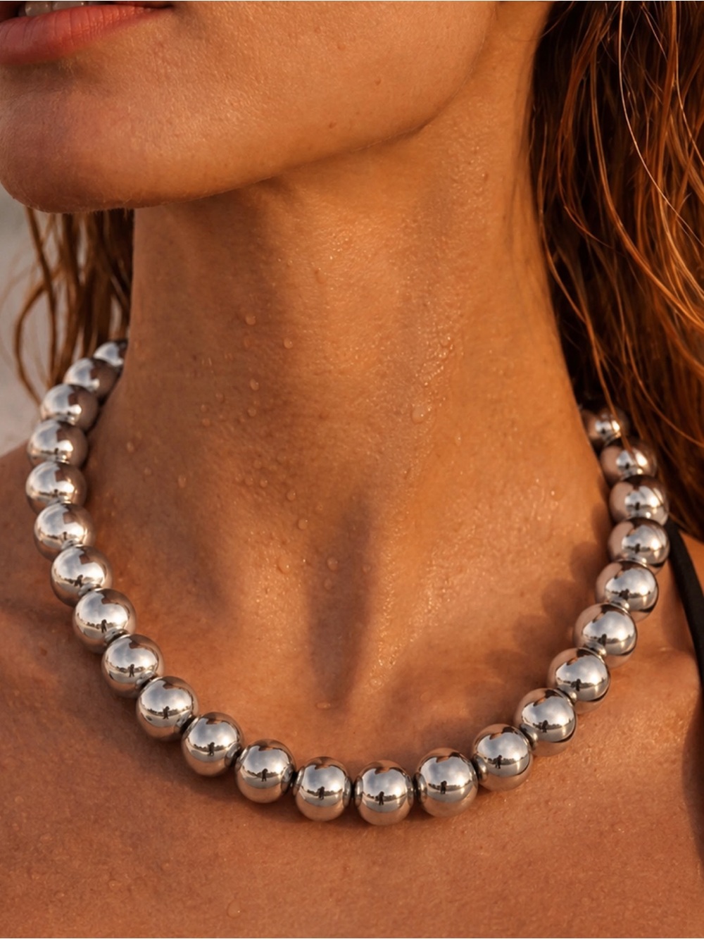 Anthropologie Modern Silver Plated Beaded Collar Necklace - Picture 1 of 3